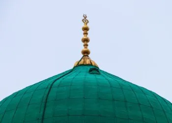 Green Dome turquoise Close up - Prophet Mohammed Mosque , Al Masjid an Nabawi - Medina