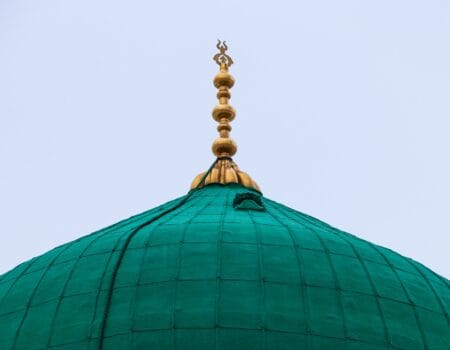 Green Dome turquoise Close up - Prophet Mohammed Mosque , Al Masjid an Nabawi - Medina