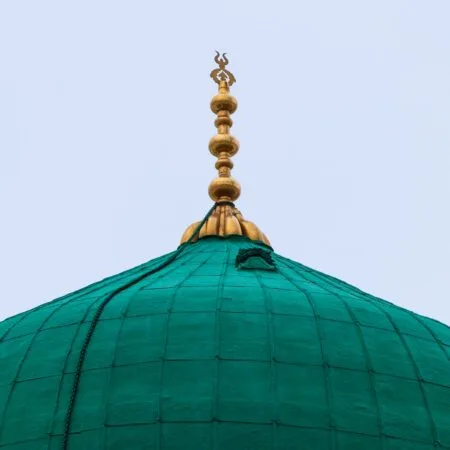 Green Dome turquoise Close up - Prophet Mohammed Mosque , Al Masjid an Nabawi - Medina