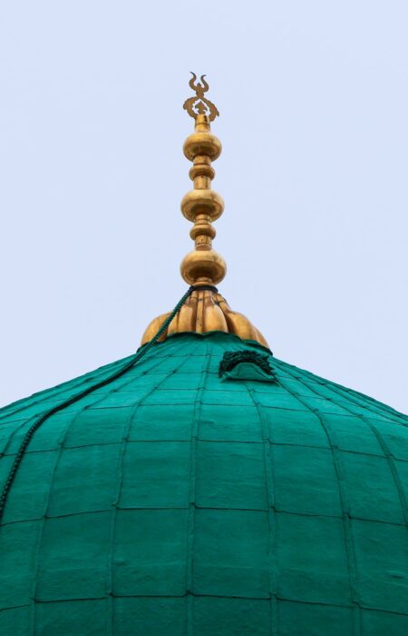 Green Dome turquoise Close up - Prophet Mohammed Mosque , Al Masjid an Nabawi - Medina