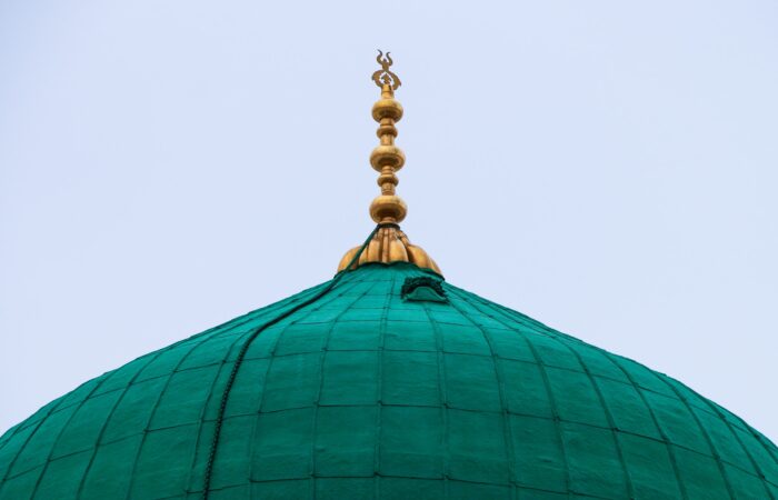 Green Dome turquoise Close up - Prophet Mohammed Mosque , Al Masjid an Nabawi - Medina